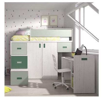 ROS — Lit mezzanine avec bureau amovible et armoire