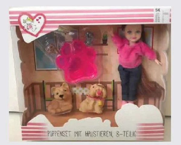 Puppen-Set mit Haustieren, 8-teilig