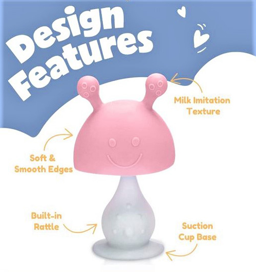 Mushroom Teether Toys for Newborn Babies, Toddlers, Infants, Relieve Sore Gum - BPA-Free Chew Toy