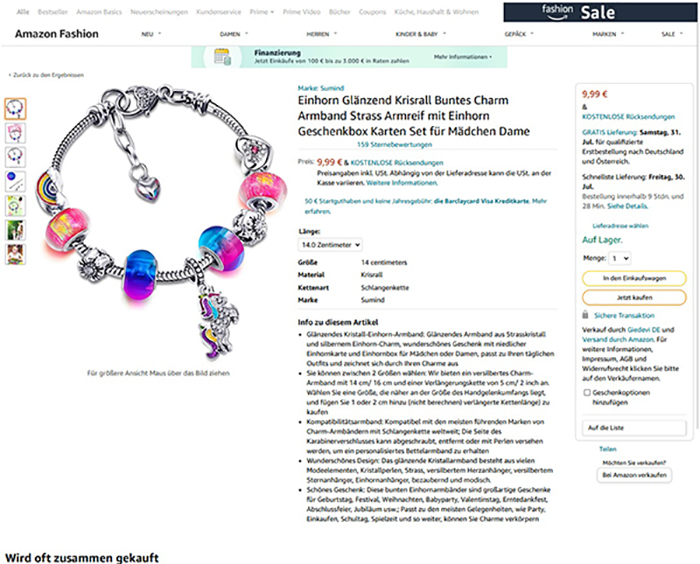 Sumind — Einhorn Glänzend Kristall Buntes Charm Armband Strass Armreif mit Einhorn Geschenkbox Karten Set