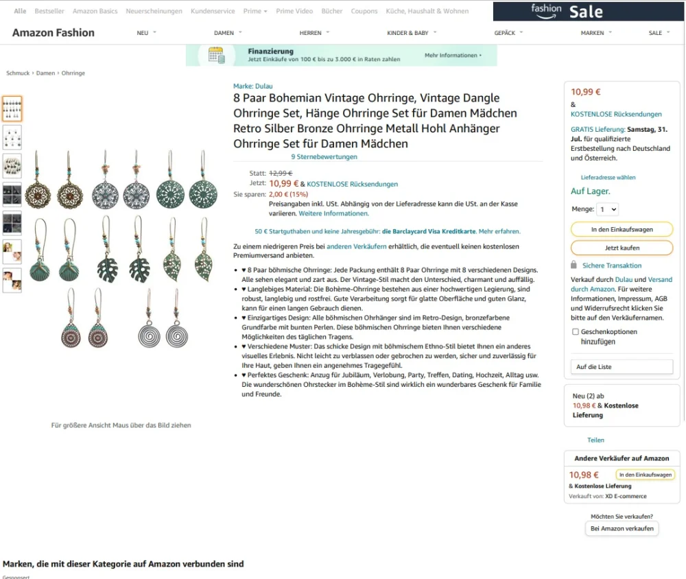 Dulau — 8 Paar Bohemian Vintage Ohrringe, Vintage Dangle Ohhringe Set, Hänge Ohrringe Set für Damen Mädchen