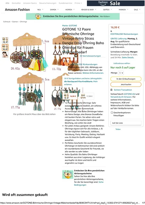 GOTONE — GOTONE 12 Paare Böhmische Ohrringe Vintage Retro Strass Dangle Drop Ohrring Boho Ohrringen