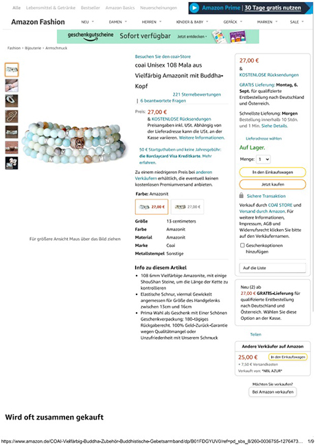 COAI — coai Unisex 108 Mala aus Vielfärbig Amazonit mit BuddhaKopf