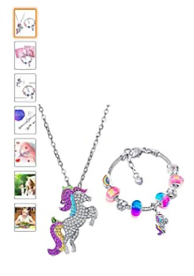 Hicarer, The Magical Unicorn — Glitzerndes Einhorn-Armband-Halsketten-Set mit glitzernden Kristallen, mit Grußkarte, Geschenkbox