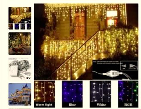 Guirlande de noël bandeau à rideau lumière de cordelette - 220V, 4,5M, 100LED