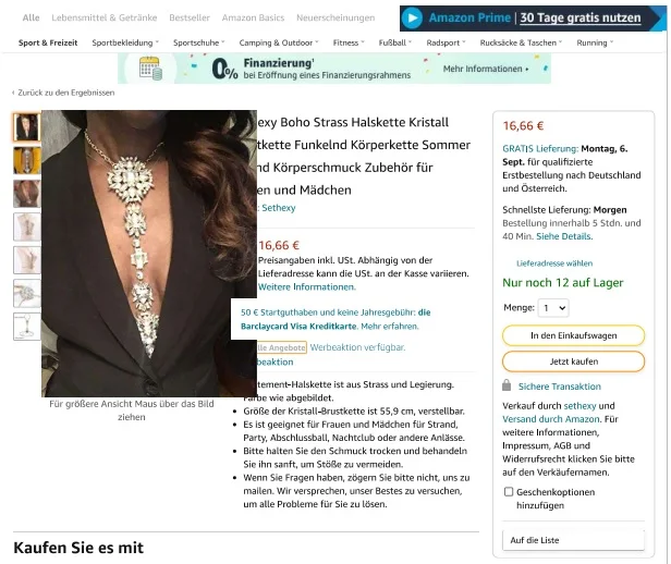 Sethexy — Sethexy Boho Strass Halskette Kristall Brustkette Funkelnd Körperkette Sommer Strand Körperschmuck Z