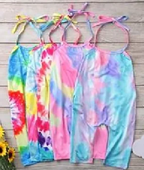 Combinaison en coton pour petites filles, sans manches, col licou, imprimé floral, teinture, été