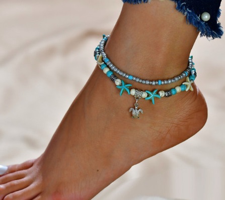 Vintage Shell perles étoiles de mer tortue de mer pendentif bracelets de cheville pour les femmes