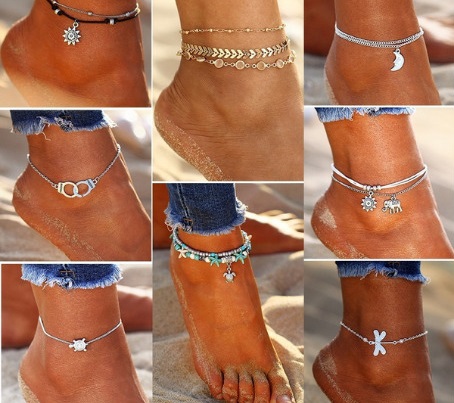 Cristal Paillettes Cheville Ensemble pour Femmes Plage Pied Bijoux Vintage