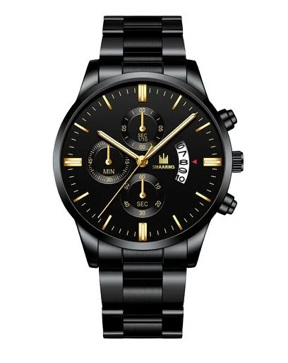 SHAARMS — Mode Hommes Montres En Acier Inoxydable Bracelet En Métal Calendrier Chronographe