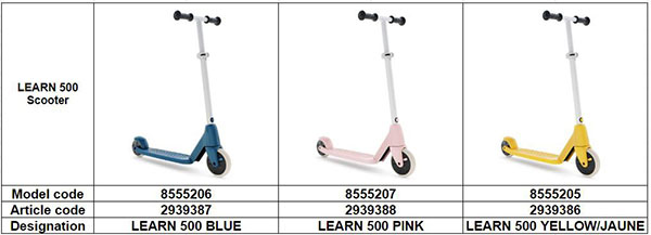 OXELO — LEARN 500 BLUE, LEARN 500 PINK, LEARN 500 YELLOW