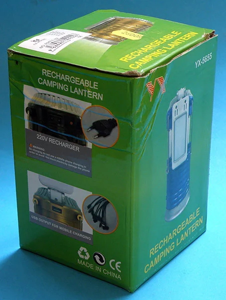 YX (on the box); LE ROYAL (on the label) — RECHARGEABLE CAMPING LANTERN