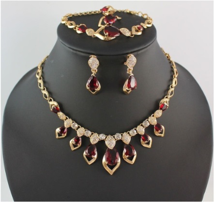 Fashion 18K Gold plated Gem Crystal pendant Necklace Wedding Party Jewelry Set