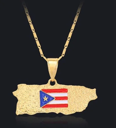 Pendentif en cuivre doré pour homme Porto Rico Carte Pendentif Mode Drapeau Hip Hop Collier Mode