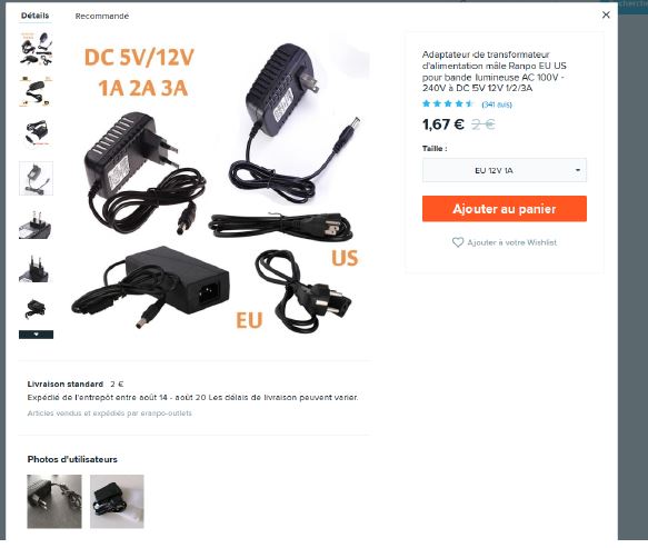 RANPO — EU US Plug LED Power Supply Adapter Transformer for LED Strip Lights AC-100 V-240 V to DC 5V 12V 1/2