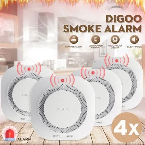 DIGOO — 2/4 Pcs DIGOO Smoke Gas Detector Fire Alarm Bell Cordless Home Security Remote Alert