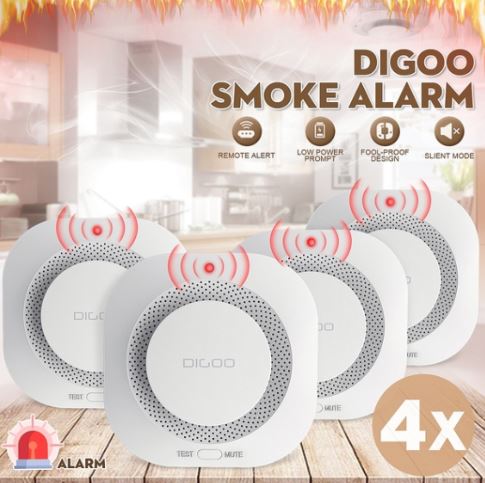 DIGOO — 2/4 Pcs DIGOO Smoke Gas Detector Fire Alarm Bell Cordless Home Security Remote Alert