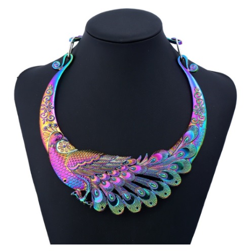 Collier vintage collier paon sculpté colliers gros collier ras du cou rétro argent déclaration bijou