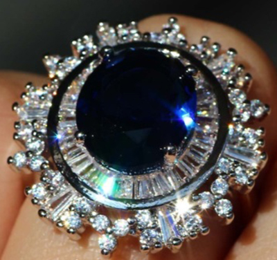 Bague en argent 925 pierres précieuses naturelles saphir blanc mariage pierre de naissance fiançaill