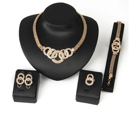 4pcs/Set Women Fashion Alloy Earrings Necklace Bracelets Rings Jewelry Set Necklace Earrings Wedding