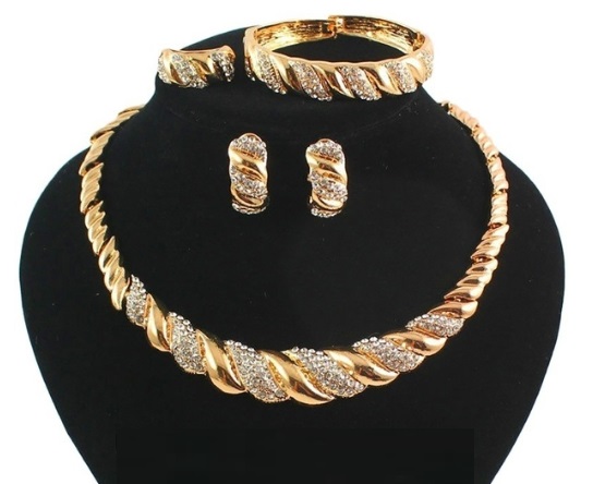 Costume tribal africain plaqué or strass mariage fête collier boucles d'oreilles bracelet bague