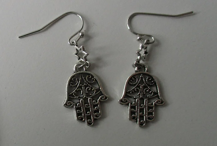 Ohrhänger Sternchen Hamsa-Hand Silber