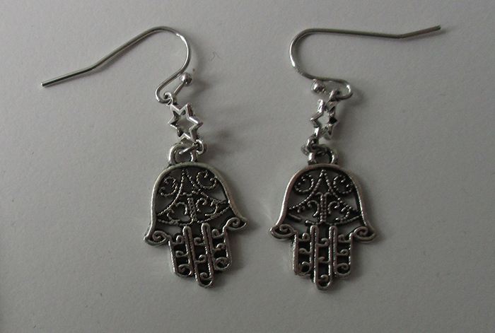 Ohrhänger Sternchen Hamsa-Hand Silber