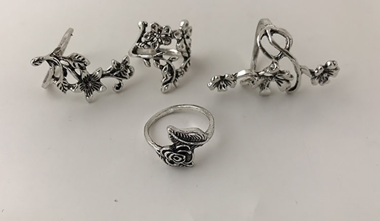 Vintage 4 st Ring Set Bohemian Flower Silver Ringar Punk Knuckle Ring Set Kvinnor