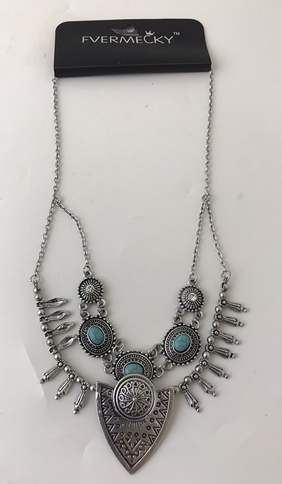 Fvermecky — Bohemian Carved Turquoise Fringe Necklace