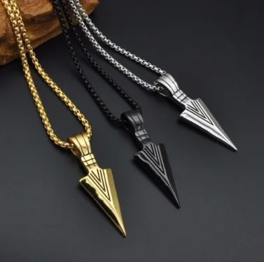 Bijoux Fantaisie Homme Or Argent Flèche Tête Pendentif Longue Chaîne Collier