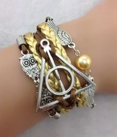 Bracelet Harry Potter doré hiboux triangle RDLM