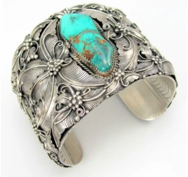 Bracelet large en argent tibétain avec bracelets turquoise mode bracelet turquoise bijoux bracelet B