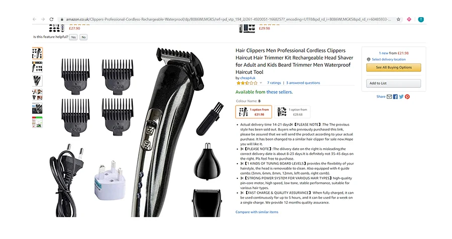 Cheap4UK — Hair Clippers Men Professional Cordless Clippers
