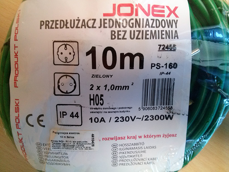 JONEX — PRZEDLUŽACZ JEDNOGNIAZDOWY BEZ UZIEMIENIA