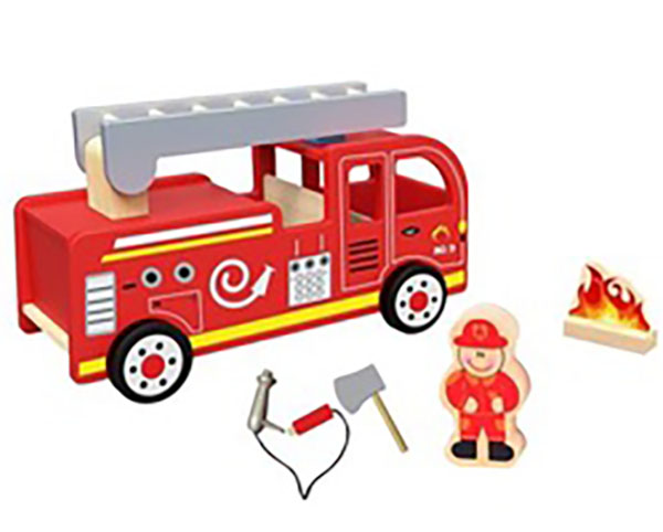Tooky Wooden Toys Childrens Fire Truck Engine Toy Playset Age 3+