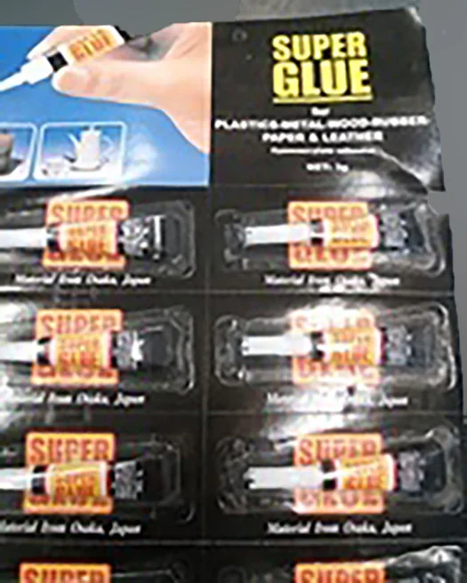Super Glue for wood, rubber, plastics, metal, paper and leather