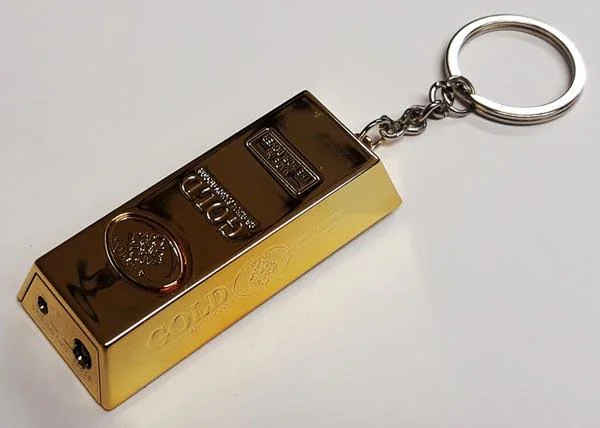 The World Over / SHOCK — GOLD BARS KEY CHAIN, 3 IN 1 • LED LIGHT • LASER