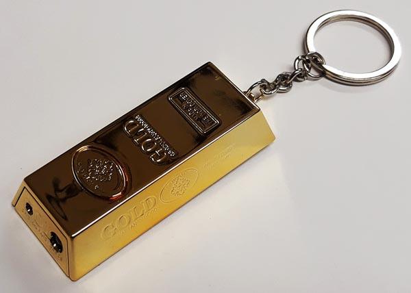 The World Over / SHOCK — GOLD BARS KEY CHAIN, 3 IN 1 • LED LIGHT • LASER