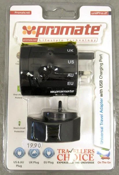Promate — Universal Travel Adapter with USB Charging Port