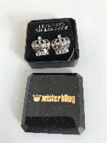 misterbling — Earrings Silver CZ Iced Out Crown