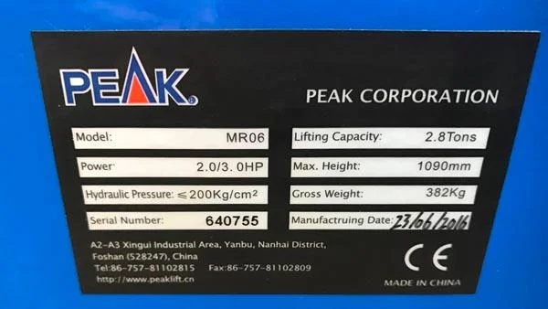 Peak — Vehicle lift
