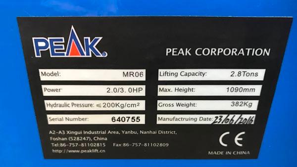 Peak — Vehicle lift