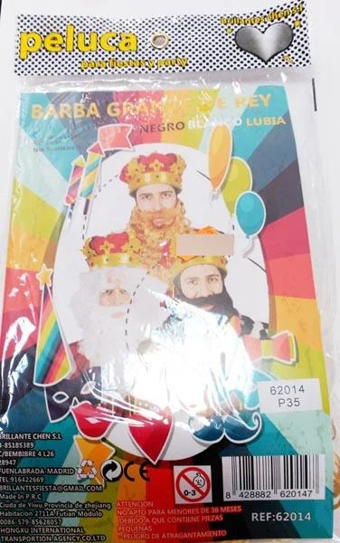 BRILLANTES FIESTA — Peluca para fiestas y party - Barba grande de Rey ('Fancy-dress King's long beard')