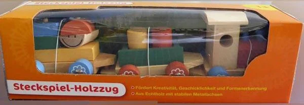 Qsource — Steckspiel-Holzzug ('Peg-in-hole wooden train')