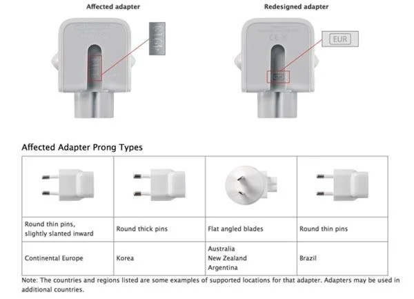 Apple — Two pin wall plug adapters supplied with Mac computers and iOS devices