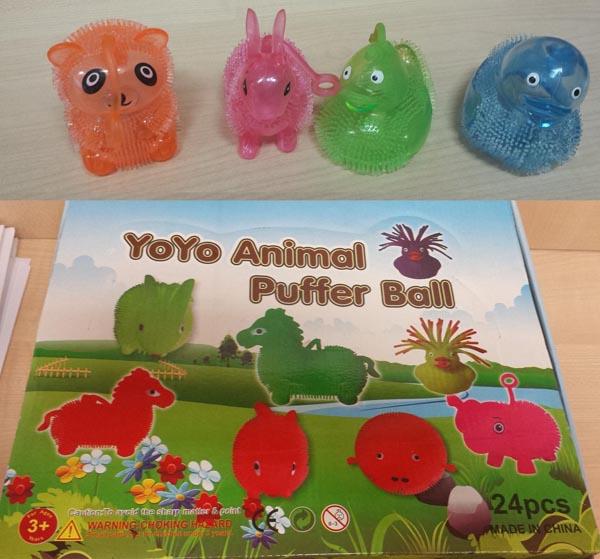 "Yoyo Animal Puffer Ball" and "SOACE BALLl"