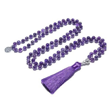 collier chapelet en améthyste naturelle nouée de 8mm, 108 japa mala, bijou pour hommes et femmes collier