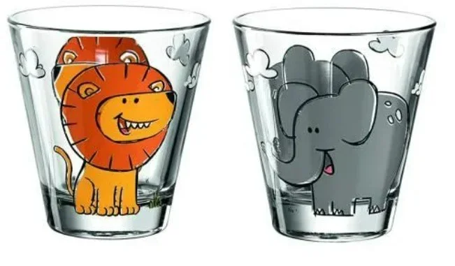 leonardo — verres bambini motifs lion et éléphant