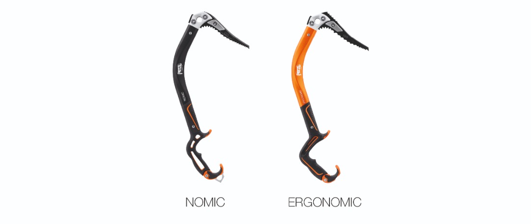 petzl — piolets d'alpinisme et de cascade sur glace - modèles nomic et ergonomic