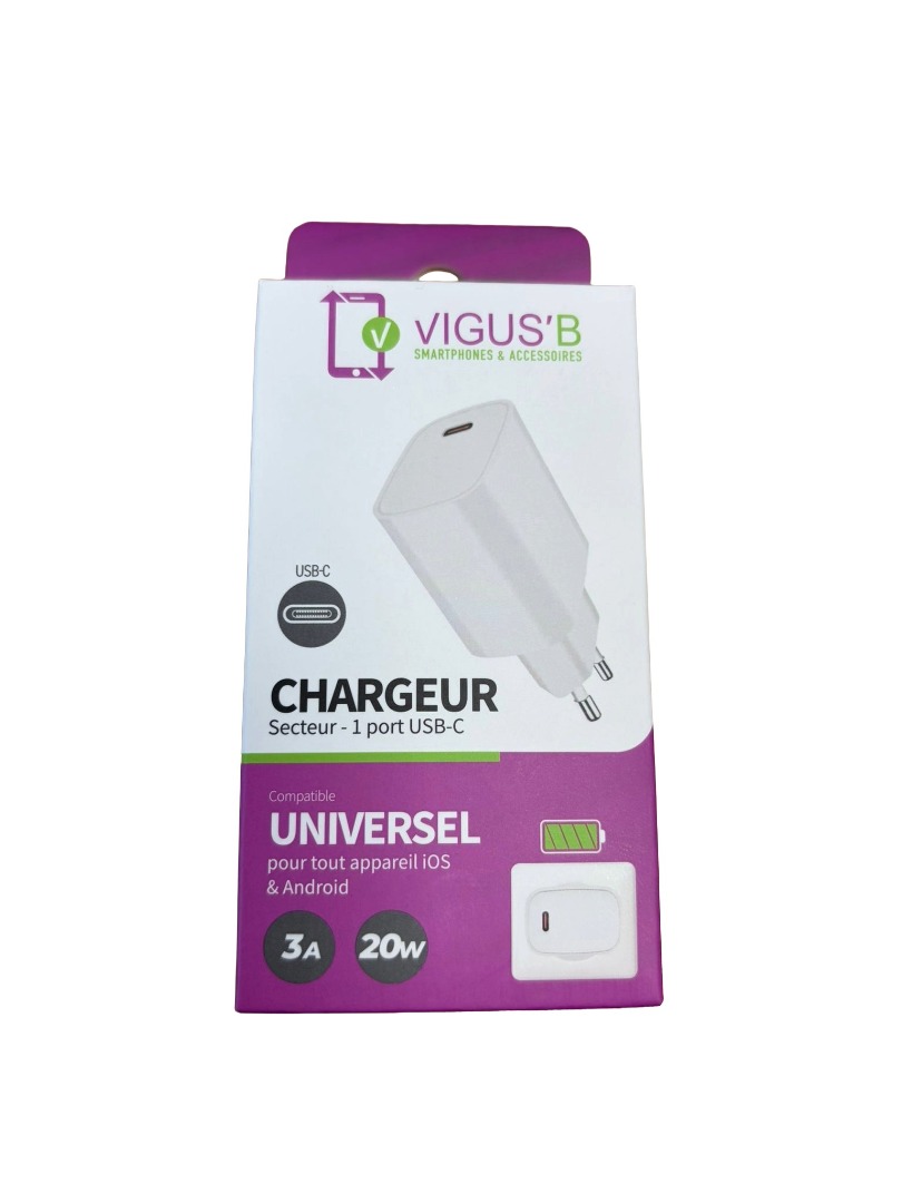 vigus b — chargeur type c 20w/3a boite vigus b